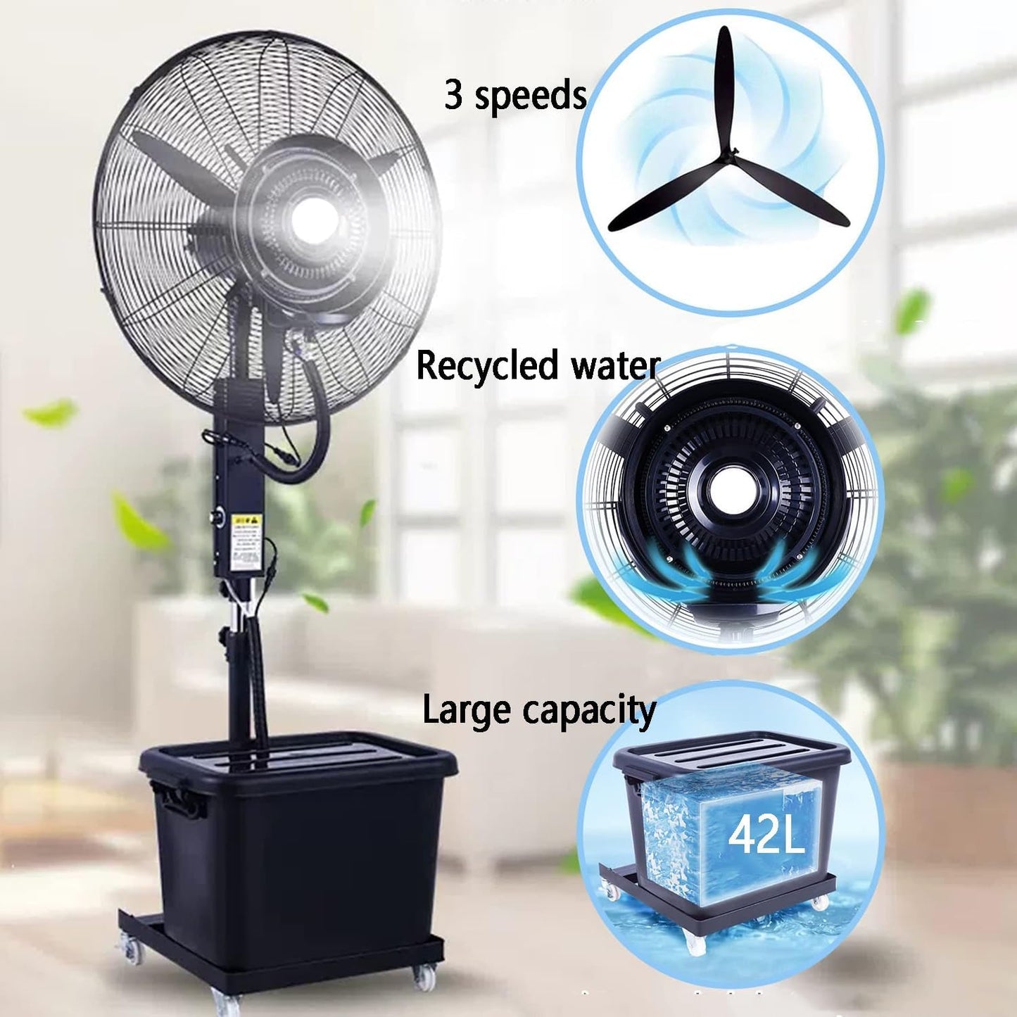 Ventilator sa vodenom maglom 26" – Mist Fan 260W sa rezervoarom 42L
