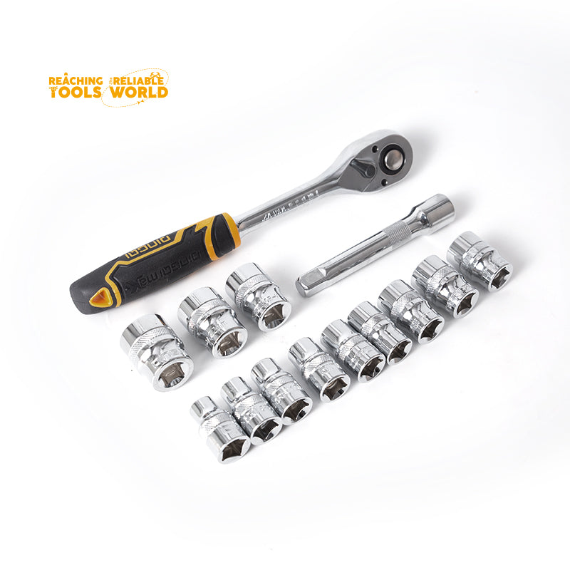 DINGQI set gedora 1/2" sa račnom – 14 delova (10–24 mm)