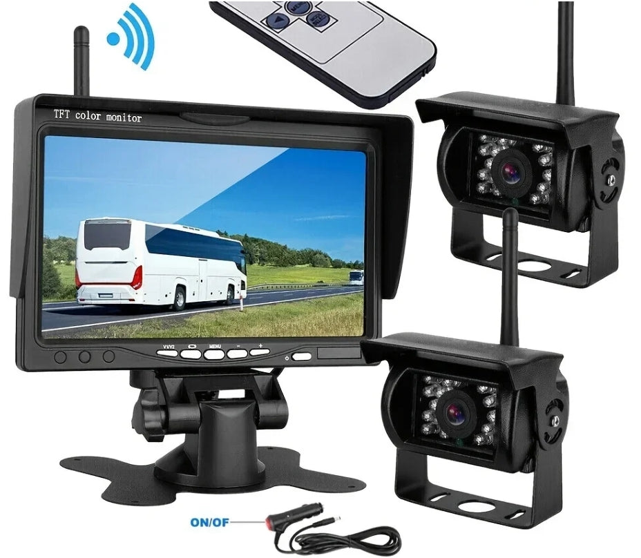 Bežični set kamera za kamion – 7" TFT monitor + 2 AHD WiFi rikverc kamere (noćni mod, IP67)
